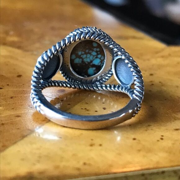 Blue Turquoise Sterling Silver Flower Ring Size 8 - Picture 7 of 9